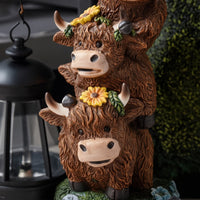 Scottish Cow Sculpture Statue with Lantern Rustic Scottish Cow Sculpture Statue Farmhouse for Homeowners