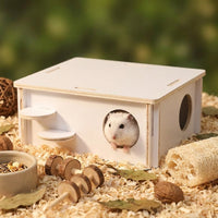 Wooden Hamster House with Climbing Ladder, Multi-Level Wood Habitat for Syrian Hamster Cage, Small Animal Structure with Two Entrances and Ramp