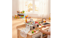 Wooden BBQ Oven Playset Interactive Play Wooden Oven Toy Develops Fine Motor Skills for Kids, Preschoolers