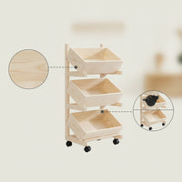 Open-Front Wooden Storage Rack with Casters Space-Saving Slanted Bin Organizer Portable Mobile Utility Cart Heavy-Duty for Living Room