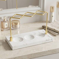 Toothbrush Holder with Marble-Look Resin Base Tabletop Stand Upright for Vanity