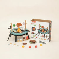 Wooden Play Grill Freestanding Toy Barbecue Grill indoor/outdoor Pretend Barbecue for Kids, Toddlers, Playroom