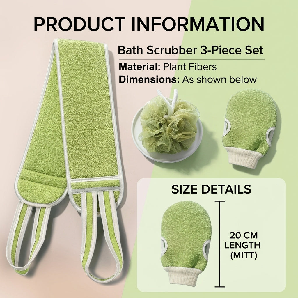 Exfoliating Wash Cloth for Men, Long Back Scrubber Towel with Bath Mitt Glove, Coarse Texture Washcloth for