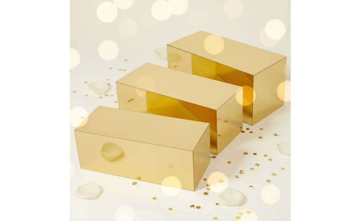 3 Pieces Gold Acrylic Display Riser Set Long-Lasting & Sturdy Buffet Food Display Stand Buffet Food Riser Lightweight