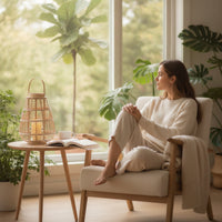 Battery-Powered Rattan Lantern Woven Lantern with Electronic Candle Tabletop Lanterns Decorative for Living Room, Bedroom
