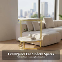 C-Shaped Design dual-level Halfcircular table Modern aesthetic 2-Tier Accent Table Space-Saving Nightstand Movable for Apartment Dwellers, Homeowners, Students, Living Room, Bedroom, Small Spaces, Entryway