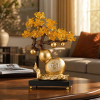 Good Luck Gourd Ornament with Base Tabletop Feng Shui Gourd Display Decorative Feng Shui Ornament Home Decor for Homeowners, Collectors