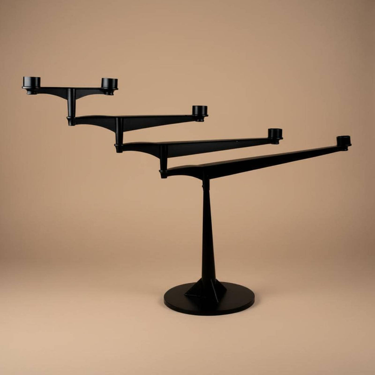 Modern Metal Candlestick Statement Centerpiece Black Tiered Candle Stand 6-Arm Candelabra for Dining Table, Living Room, Mantelpiece