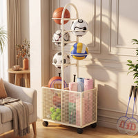 Sports Equipment Storage holder Space-Saving Rolling Storage Rack Multi-Tiered Sports Equipment Organizer for Families, Athletes, Home Gym, Game Room