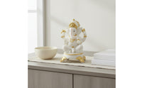 Resin Elephant God Statue Southeast Asian Style Lord of Obstacles Figurine Gold Accents Hindu God Idol for Collectors, Home Altar, Living Room