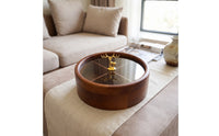 Wooden Snack Box with Glass Lid Round Snack Box with Glass Lid Decorative Nut Serving Container with Compartments for Hosts, Coffee Table, Living Room
