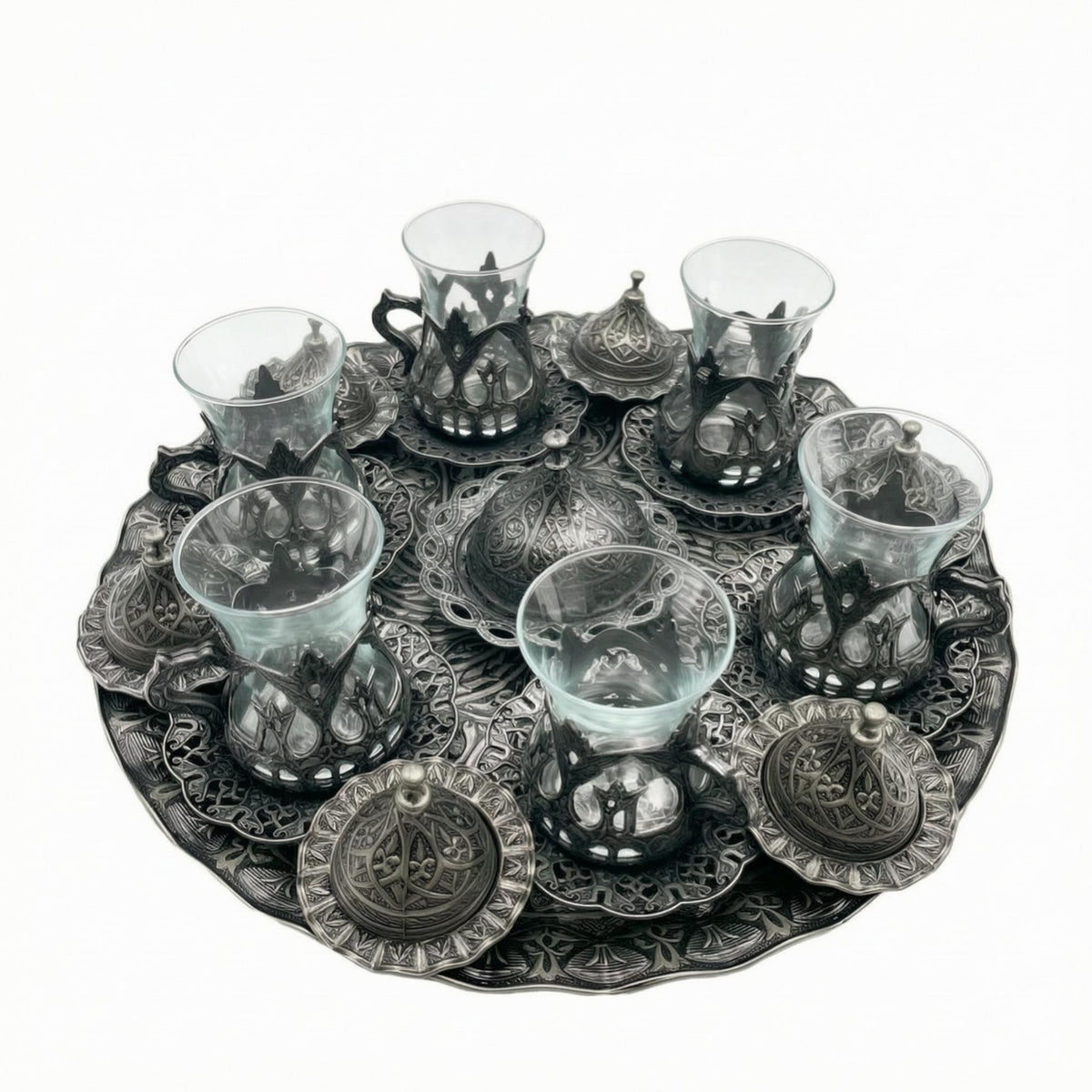 Turkish Tea Cup Set Filigree Lidded Tea Cup Set Antique-Style