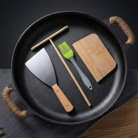 Frying Pan with Glass Lid for BBQ Grill and Gas Hob, Heavy Duty Cast Iron Skillet for Crepes, Oval Grill Pan with Accessories, Tortilla Pan