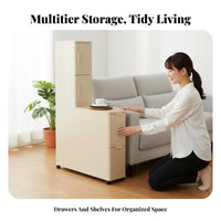 Space-Saving Rolling Slim Side Cabinet Movable Design Narrow Storage Table Large Capacity Household Furniture Multi-Tier Shelving for Apartment Dwellers, Homeowners, Students, Living Room, Bedroom, Hallway, Home Office