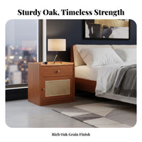 Rattan Weave Design Nightstand with Safe Multi-Functional Nightstand with Drawers space-saving Size Bedside Table Hidden Storage for Apartment Dwellers, homeowners Owners, Guest Room, Home Office