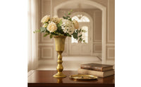 Decorative Fluted Goblet Vase Vintage Metal Vase with Pedestal Tall Stemmed Pedestal Urn Ribbed for Florists, Wedding Planners, Tabletop Display, Entryway Accent