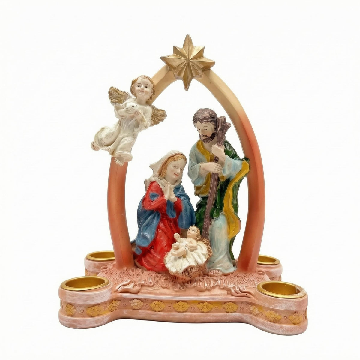 Resin Nativity Candle Holder Pink-Toned Nativity Candle Holder Religious Scene