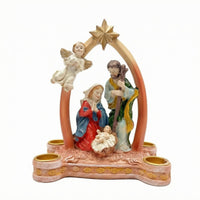 Resin Nativity Candle Holder Pink-Toned Nativity Candle Holder Religious Scene