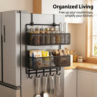 Metal Vegetable Storage Rack for Pantry and Kitchen, Fridge Organizer Side with Hooks, Tiered Wire for Students