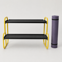 Dumbbell Rack, Short Dumbbell Rack, 2-Tier Metal Dumbbell Stand, Yellow-Black for Home Gym, Compact Dumbbell Storage for Fitness