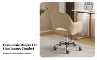 Adjustable Height Upholstered Rolling Armchair Wheeled Base Desk Chair Ergonomic Design Swivel Seat Easy to Assemble for Students, Adults, Teens, Study Room, Bedroom, Vanity Station