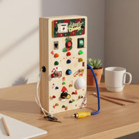 Natural Wood Construction LED Light Switch Busy Board Hand-Eye Coordination Toddler Activity Board with Switches Child-Safe Design LED Light Switch Toy Color Recognition for Toddlers, Preschoolers, Travel, Car Rides