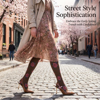 Warm Brown Floral Patterned Tights for Women, Luxury Wear Pantyhose, High Waist Nylon Spandex Tights, Vintage Patterned Hosiery