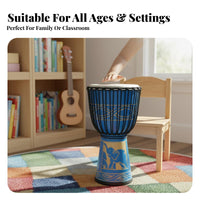 Solid Wood Body African Djembe Goatskin Drumhead Rope-Tuned Djembe Easy to Learn Hand Drum Authentic Sound for Beginners, Musicians, Music Lovers, Home Practice, Performances, Outdoor Gatherings, Parties