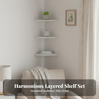 3 Pieces Space-Saving 3-Tier Corner Ledge Set Decorative 3-Tier Quarter-Circle Ledge Set Easy Installation Wall Shelf Floating Design for Apartment Dwellers, Homeowners, Living Room, Bedroom, Home Office, Bathroom
