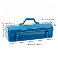 Blue Metal Tool Box Handle Hinged Metal Tool Box Heavy Duty for Garage, Outdoor