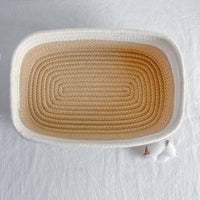 Two-Tone Woven Cotton Rope Basket Rounded Corners Cotton Rope Basket Soft Open-Top Organizer Bin Decorative