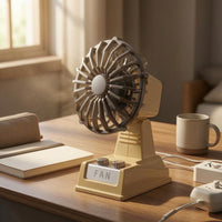 Two-Speed USB Rechargeable Fan Adjustable Tilt Retro Desk Fan Vintage Style Cooling Device Front Knobs for Office, Dorm Room