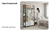 Includes Hooks Unrestricted Standing Rack with Drawers Multi-Functional Garment Rack with Drawers Multifunctional Wardrobe Organizer Large Capacity for Apartment Dwellers, Homeowners, Students, Small Areas, Entryway, Cloakroom, Dorm Room