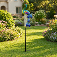 Decorative Peacock Rain Gauge Stake Outdoor Rain Gauge with Solar Light Waterproof Yard Ornament Metal for Homeowners
