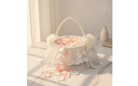 Satin Flower Girl Basket with Pearl Handle Charming Flower Girl Basket with Bow Exquisite Romantic for Brides