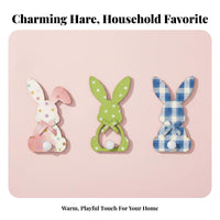 Patterned Bunny Cutout Easter Themed Collectible Hare Sculpture With Bow and Tail Details Tabletop Accent for Families, Parents, Shelf, Desk, Office