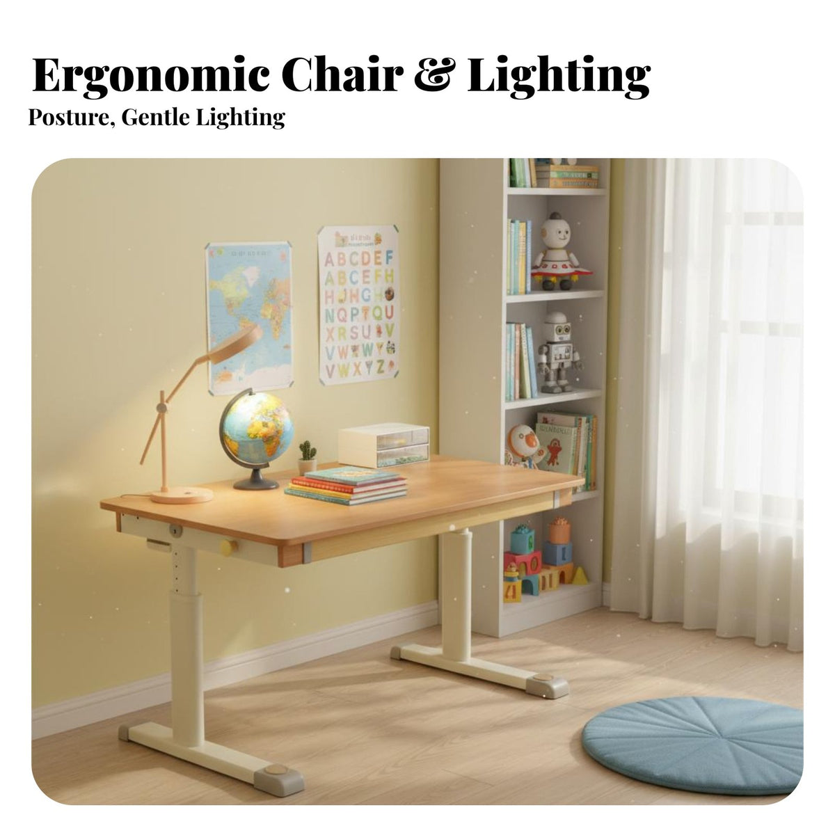 Ergonomic Design Adjustable Desk and Chair Set Rounded Corners Height-Adjustable Study Station Safe long-lasting children's Furniture With Storage Drawer for primary School Students, Kids 3-15, Parents, academic tasks, Bedroom, Playroom, Home