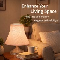 Light Shade with Pleated Silk-Like Material and Floral Lining, Table Lamp with Iron Frame, Classic Drum Lampshade for