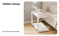 hinged lid Storage Rolling C-Shaped Side Table Multi-Functional Nightstand Mobile with casters Household Furniture Easy Assembly for Apartment Dwellers, Students, Remote Workers, Living Room, Bedroom, Small Spaces, Home Office