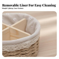 Compartmentalized Design 3-Compartment Woven organizer adaptable Desktop Organizer Natural Fibers Storage container Handwoven for Makeup Users, Office Workers, Entryway, Bedroom, Bathroom, Living Room