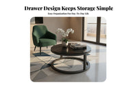 2 Pieces Modern Design Round Coffee Table Pair with Drawer Marble Grain Top Nesting Tables with Storage Space-Saving Household Furnishing Sturdy Frame for Homeowners, Apartment Dwellers, Interior Decorators, Living Room, Small Areas, Lounge Area, Bedroom