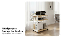 With Wheels Multi-Tier Rolling Trolley Space-Saving Multi-Level Rolling Machine Trolley Multifunctional Printer Stand Lockable Casters for Home Users, Students, Crafters, Small Apartment, Study Room, Under Desk, Bedroom