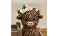 Scottish Cattle Planter Farmhouse-Style Cow Planter with Two Baskets Rustic Patio Statue for Balcony