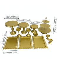 12 Pieces Gold Dessert Display Set Smooth Cake Stand Set Elegant Pedestal Cake Stands Versatile for Birthdays