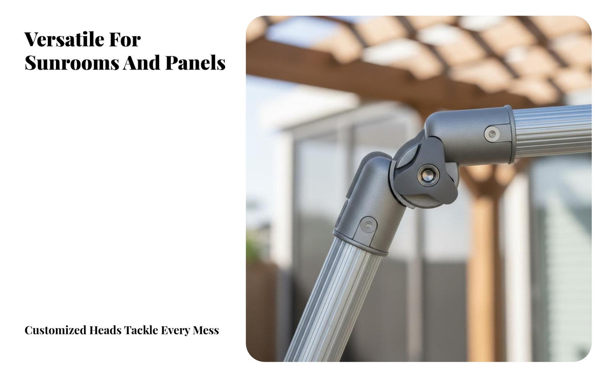 Sturdy Alloy Pole Solar Panel Cleaning Brush Adjustable Length Awning Cleaning Tool Multi-Purpose Extendable Wash Mop Soft Bristles for Professional Cleaners, Property Managers, Boat Owners, Awnings, Roofs, High Glass Surfaces, Outdoor