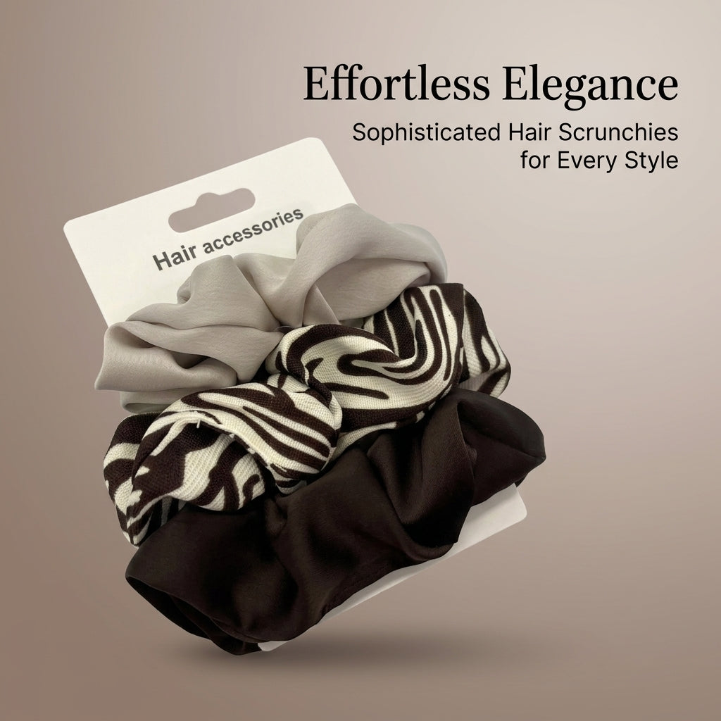 Satin Hair Scrunchies for Women Large Scrunchie Set, High Elastic Ponytail Holder for Girls, Leopard and Striped Pattern Styling Accessories