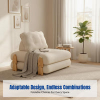 Folding Sectional Sofa Bed, Sturdy Wood Frame, Convertible, Cream Minimalist, Space-Saving, Living Room