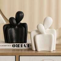 Matte Textured Embracing Couple Sculpture Stylized Ceramic Couple Figurine Compact Decorative Item Standing