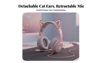 Cat Ear Gaming Headset Built-in Control Gaming Headphones with Detachable Cat Ears Multi-System Compatibility Wired Headset with Audio Input Device