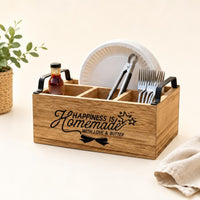 Wooden Utensil Holder Compartmented Rustic Flatware Storage Box Portable